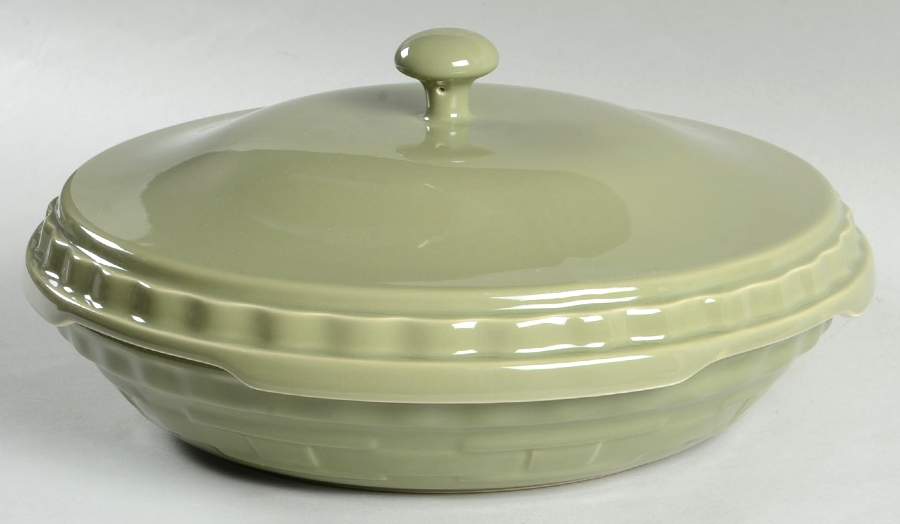 Woven Traditions Sage 10" Pie Baking Plate & Ceramic Lid by Longaberger-1