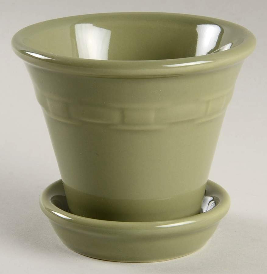 Woven Traditions Sage 3" Flower Pot & Underplate by Longaberger-1