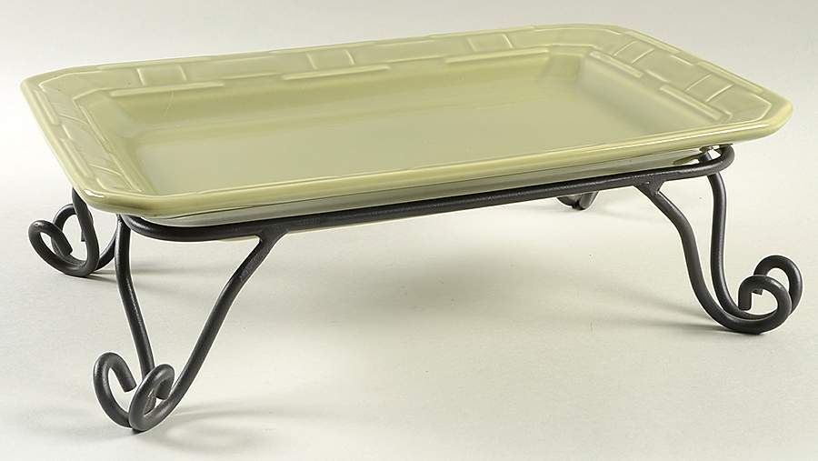 Woven Traditions Sage 13" Rectangular Platter & Metal Stand by Longaberger-1