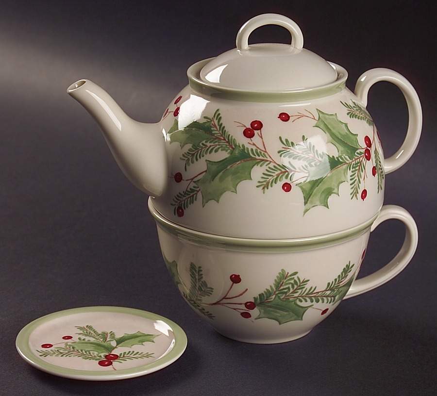 Holiday Gatherings Holiday Berry Individual Teapot & Lid w/Cup & Tea Bag Holder by Lenox-1