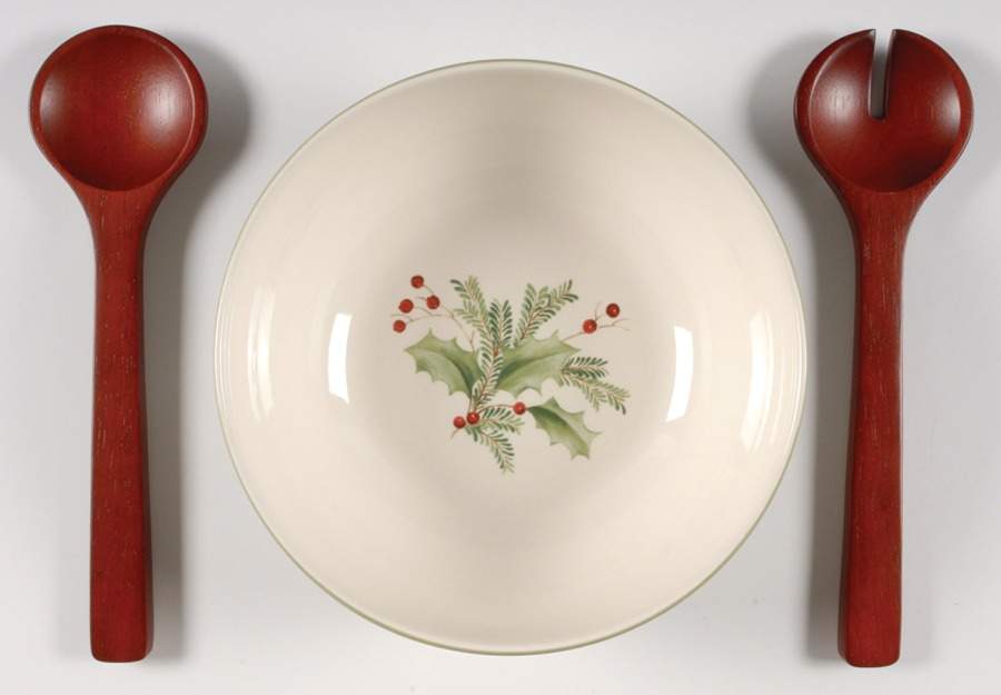 Holiday Gatherings Holiday Berry 3 Piece Salad Set (SB10 & Wood Servers) by Lenox-1
