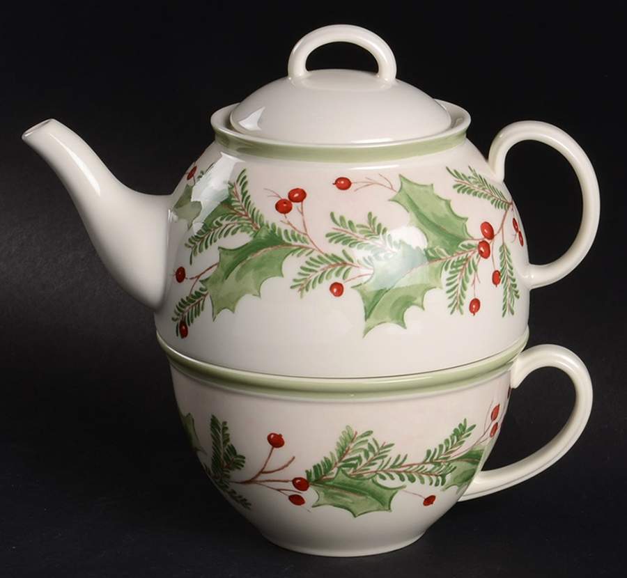 Holiday Gatherings Holiday Berry Individual Teapot & Lid with Cup by Lenox-1