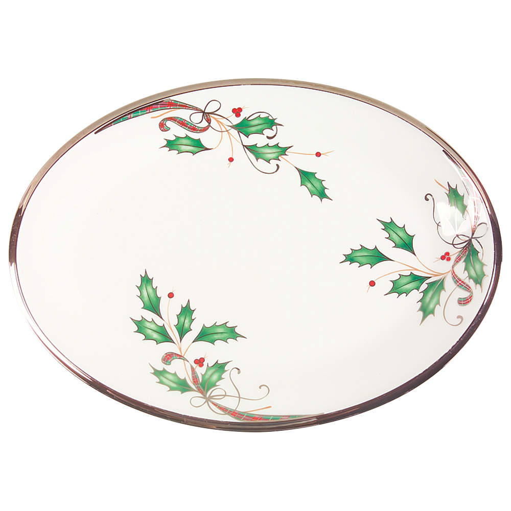 Holiday Nouveau Platinum (White) 14" Oval Serving Platter by Lenox-1