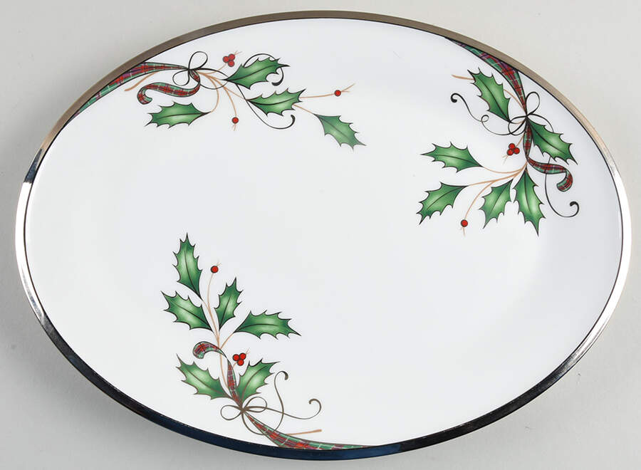 Holiday Nouveau Platinum (White) 14" Oval Serving Platter by Lenox-1