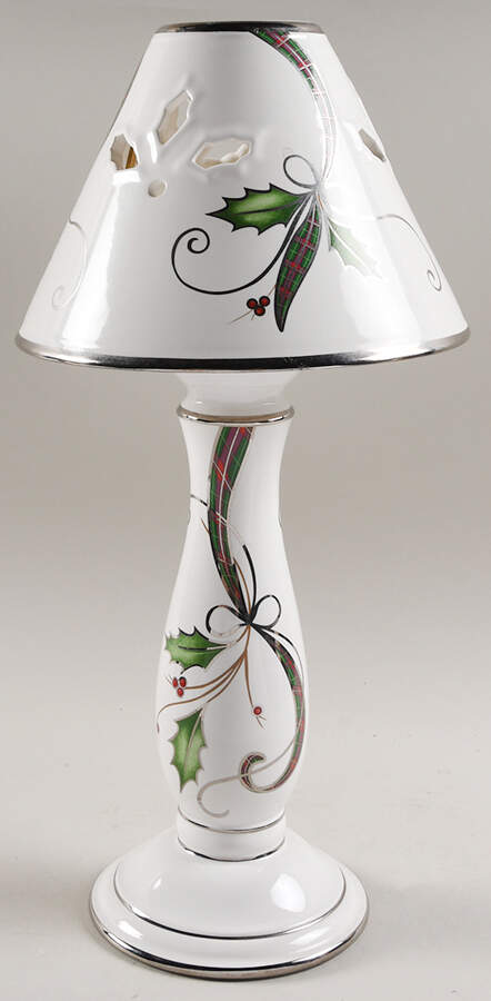 Holiday Nouveau Platinum (White) Candlestick Lamp & Shade by Lenox-1