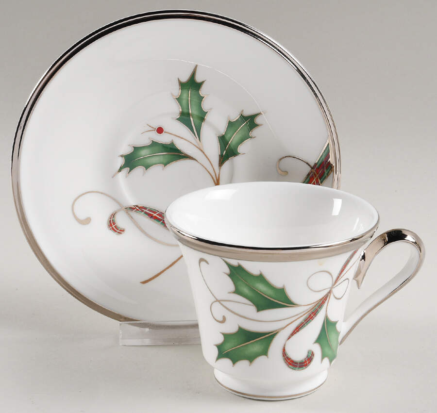 Holiday Nouveau Platinum (White) Footed Cup & Saucer Set by Lenox-1