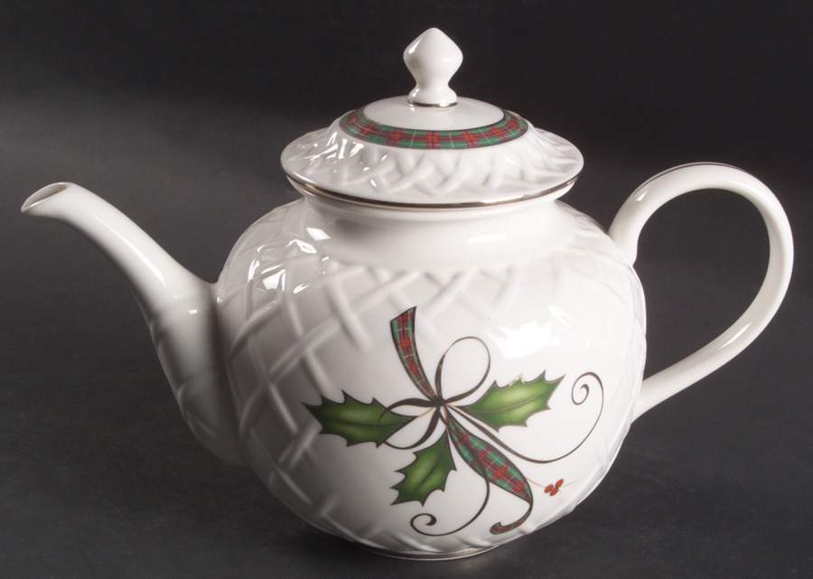 Holiday Nouveau Platinum (White) Carved Teapot & Lid by Lenox-1