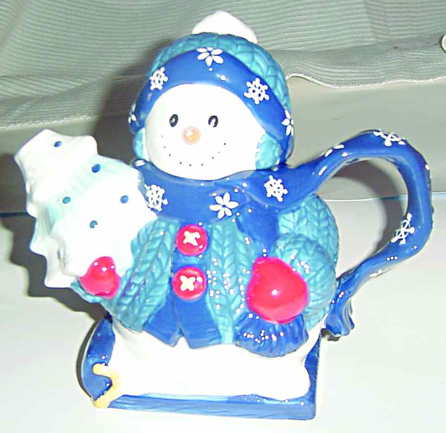 Blue Snowman Figural Teapot & Lid by Home Trends-1