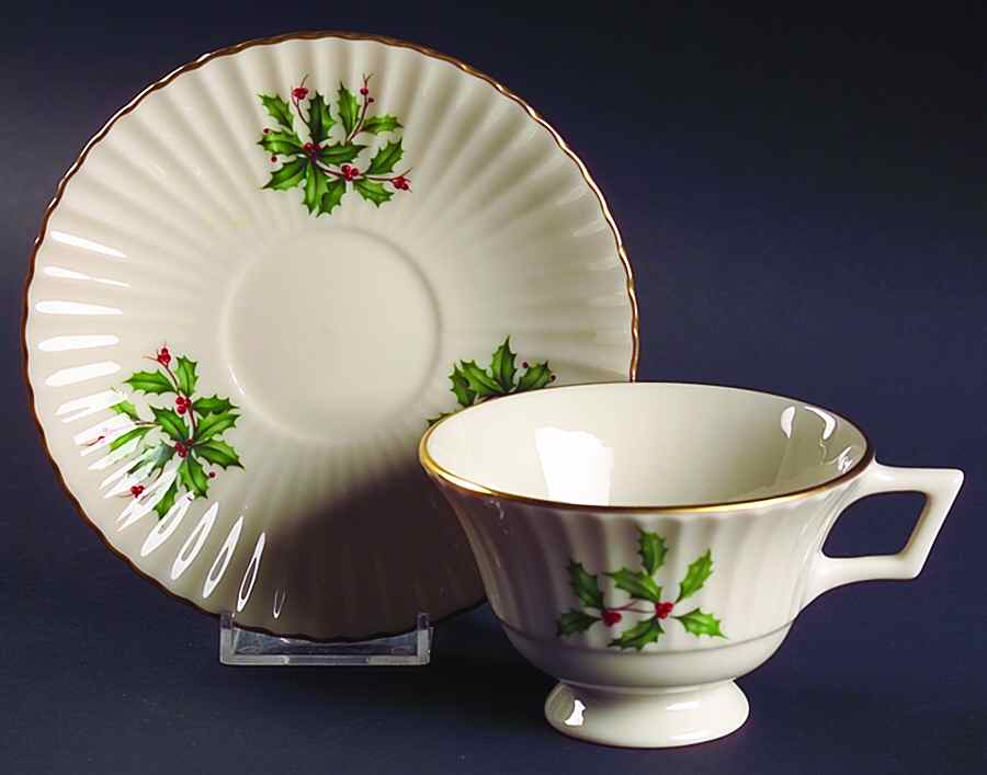 Hollyberry (No Enamel) Footed Cup & Saucer Set by Lenox-1