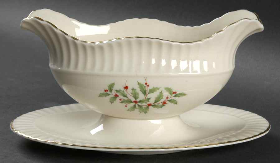 Hollyberry (No Enamel) Gravy Boat with Attached Underplate by Lenox-1