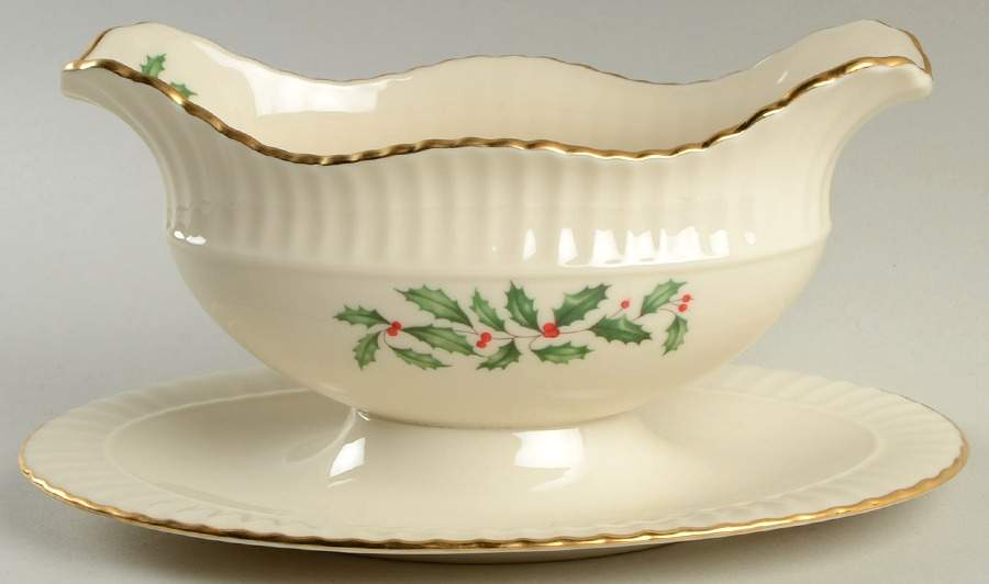 Hollyberry (No Enamel) Gravy Boat with Attached Underplate by Lenox-1