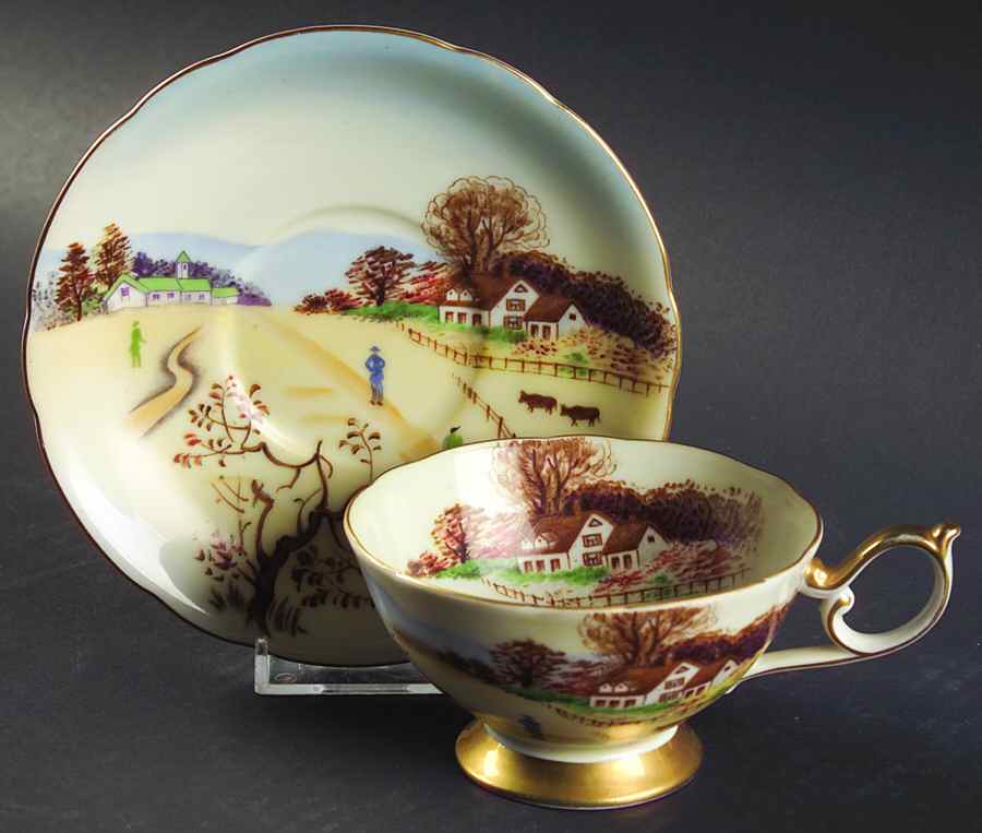 Four Seasons Footed Cup & Saucer Set by Lefton-1