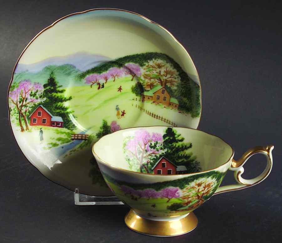 Four Seasons Footed Cup & Saucer Set by Lefton-1