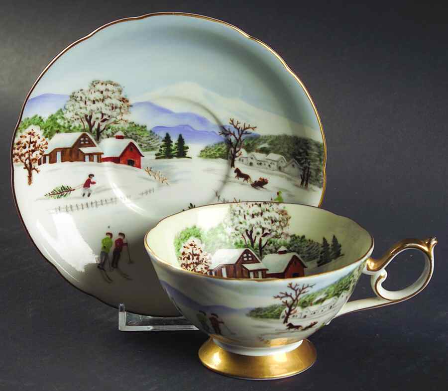 Four Seasons Footed Cup & Saucer Set by Lefton-1