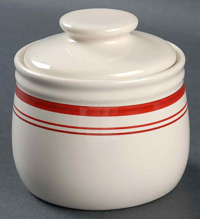 Cafe Stripe Red Sugar Bowl & Lid by Ralph Lauren China-1