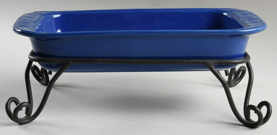 Woven Traditions Cornflower 13" Rectangular Platter & Metal Stand by Longaberger-1