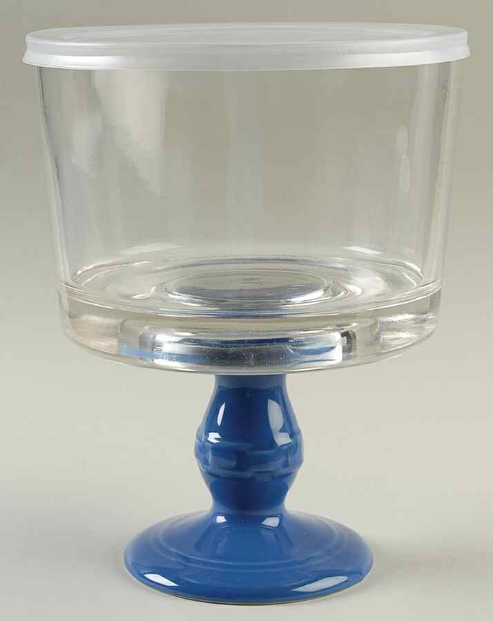 Woven Traditions Cornflower Glassware Trifle Bowl w/Plastic Lid & Ceramic Base by Longaberger-1
