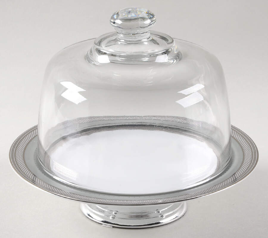 Silk Ribbon Slate 6 1/2"-7 1/2" Footed Cheese Plate w/ Glass Dome HC by Ralph Lauren China-1