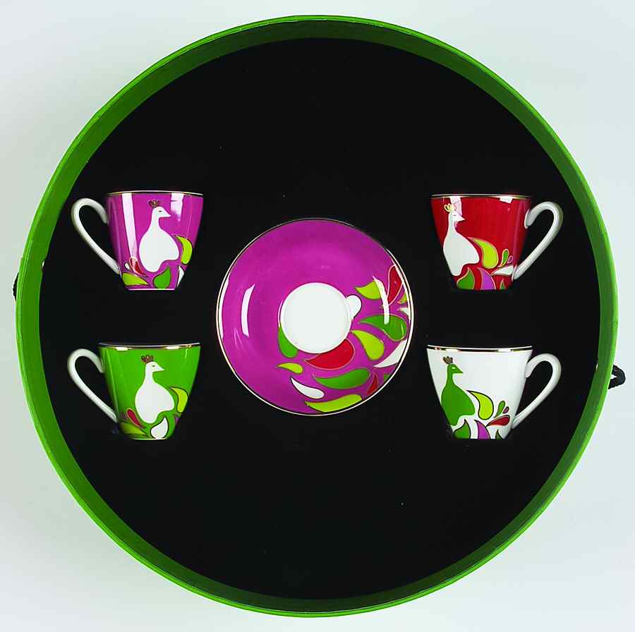 Festive Peacock Flat Demitasse Cup & Saucer Set - Set of 4 by Lenox-1