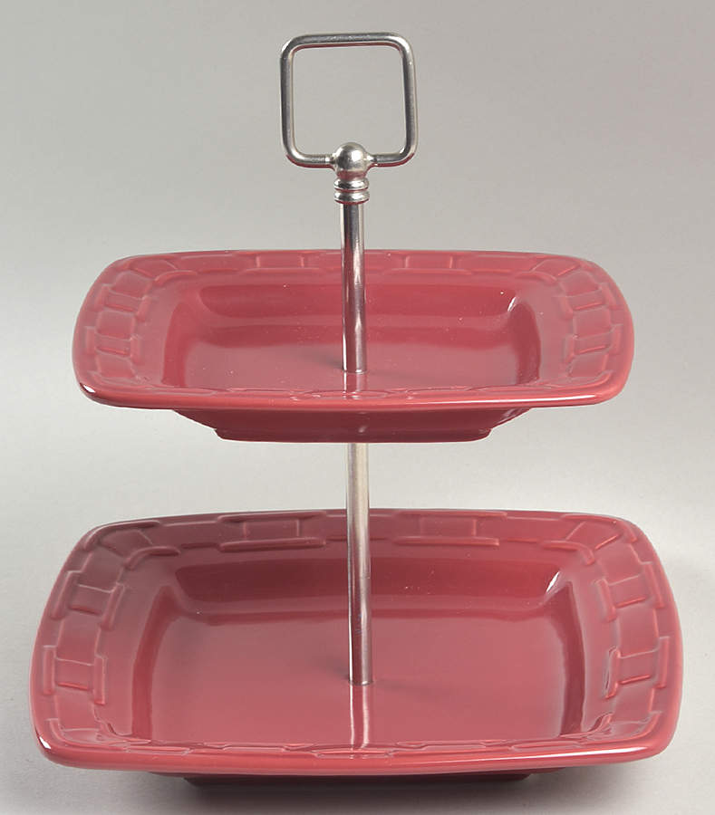 Woven Traditions Paprika 2 Tiered Serving Tray (Sq Luncheon & Bread&Butter) by Longaberger-1