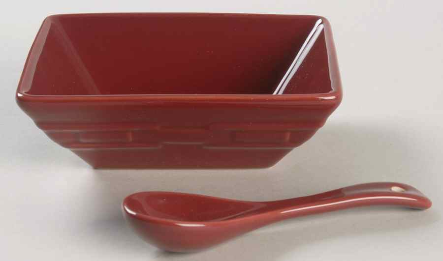 Woven Traditions Paprika 5" Square Tasting Bowl & Ceramic Spoon by Longaberger-1