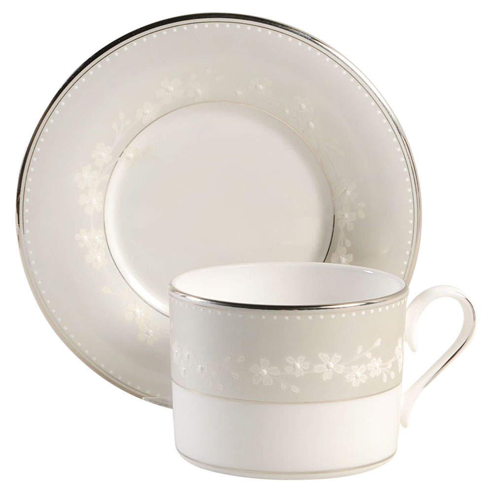 Bellina (Platinum Trim) Flat Cup & Saucer Set by Lenox-1