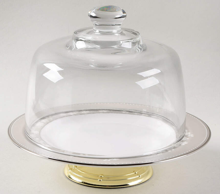 Bellina (Platinum Trim) 6 1/2"-7 1/2" Footed Cheese Plate w/ Glass Dome HC by Lenox-1