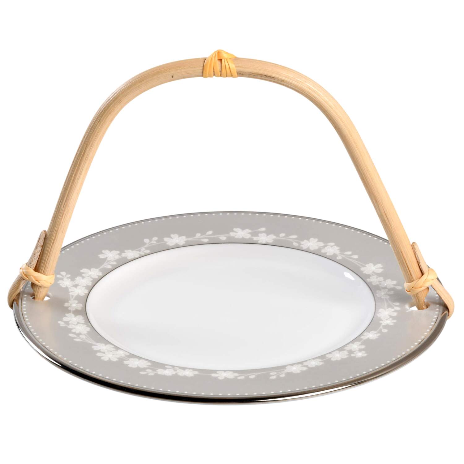 Bellina (Platinum Trim) 5 3/8"-5 5/8" Bamboo Handled Serving Plate  HC by Lenox-1