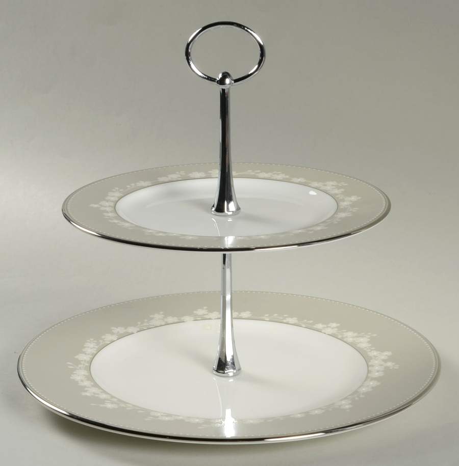 Bellina (Platinum Trim) 2 Tiered Serving Tray (Dinner & Salad Plate) by Lenox-1