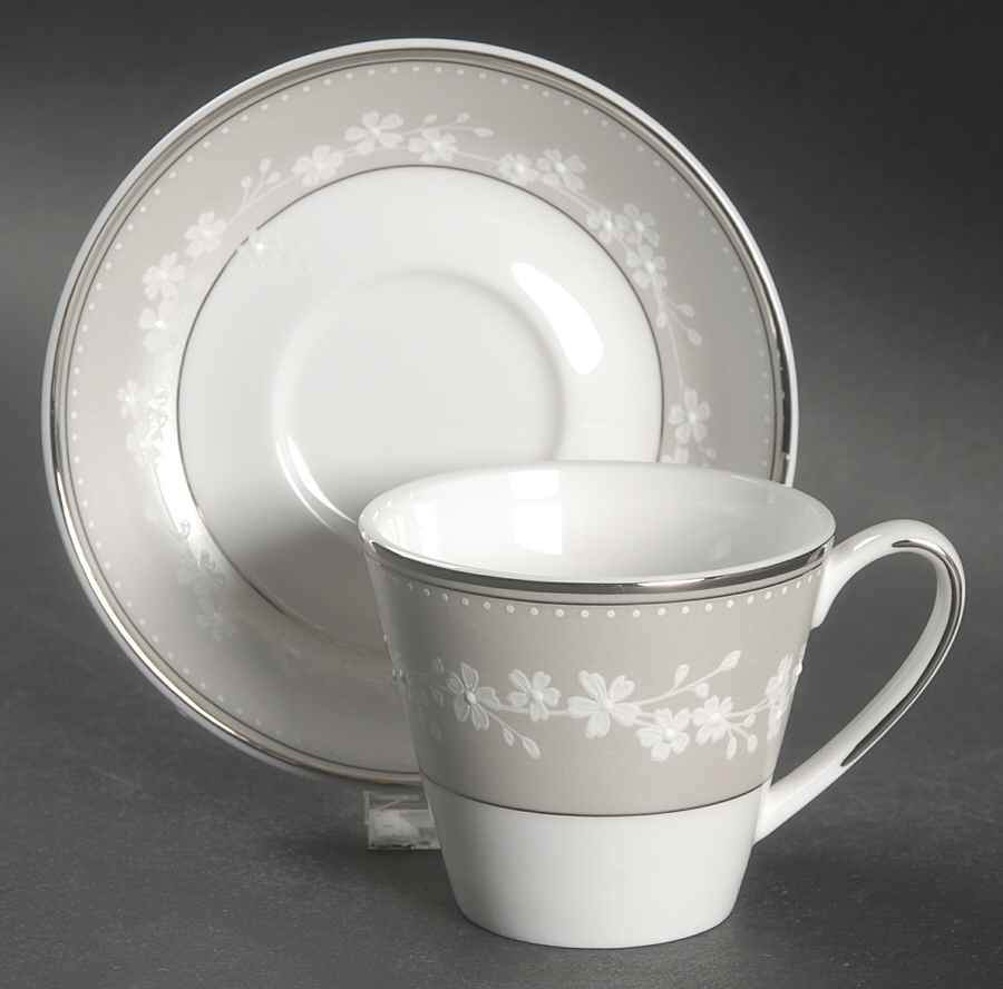 Bellina (Platinum Trim) Flat Demitasse Cup & Saucer Set by Lenox-1