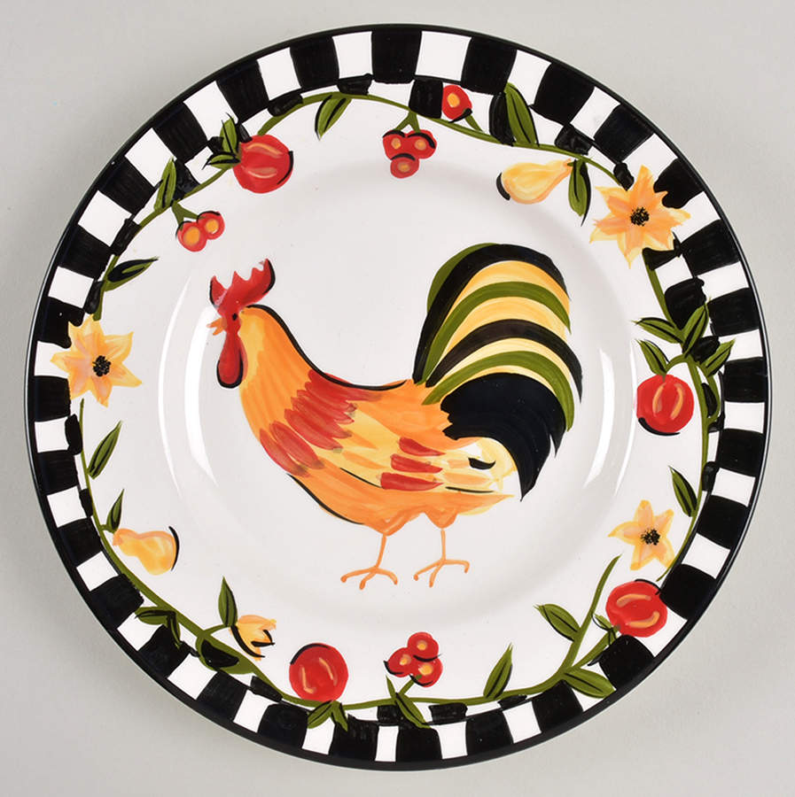 Rooster Checks Salad Plate by Lynn's China-1