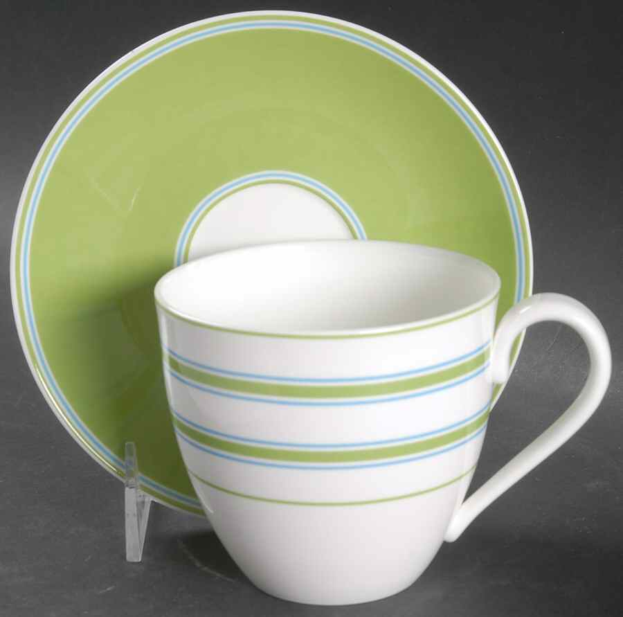 Cays Stripe Green Flat Cup & Saucer Set by Lenox-1