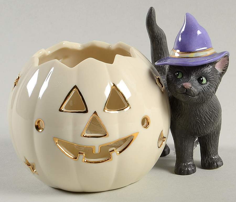 Halloween Cat with Pumpkin Votive Candleholder by Lenox-1