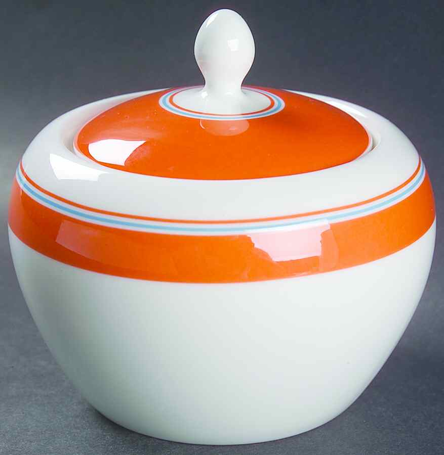 Cays Stripe Orange Sugar Bowl & Lid by Lenox-1