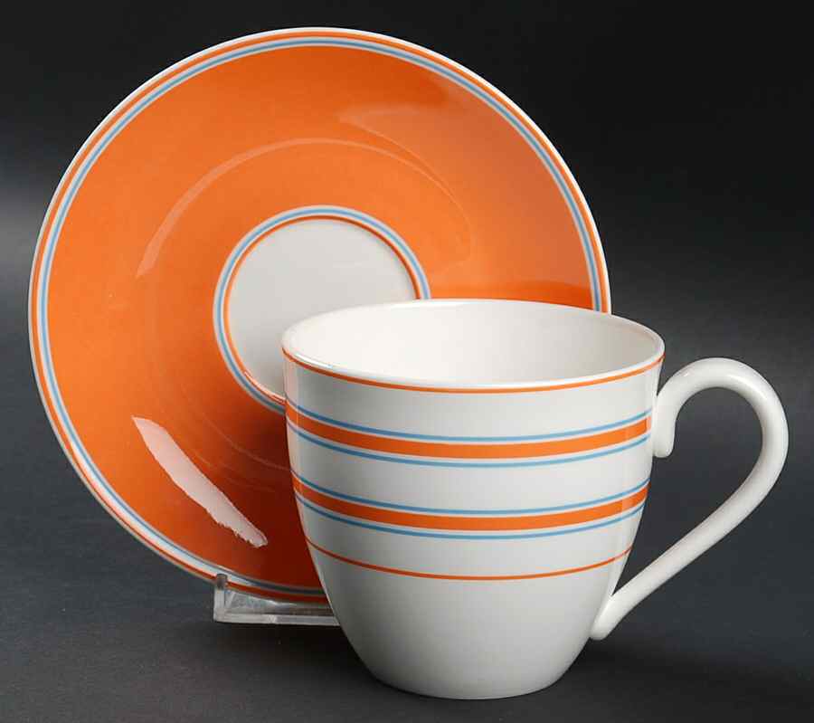 Cays Stripe Orange Flat Cup & Saucer Set by Lenox-1