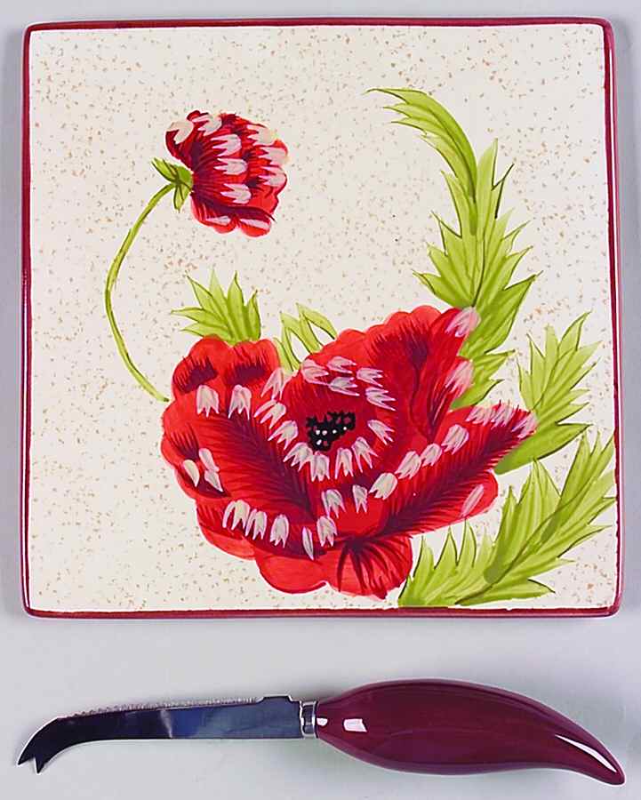 Poppies 2 Piece Cheese Dish and Knife Set by Living Art-1
