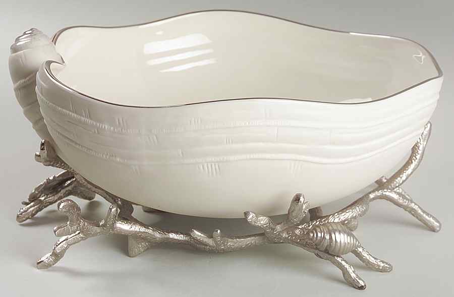 Sea, Sand and Sky Ivory 10" Salad Serving Bowl & Metal Stand by Lenox-1