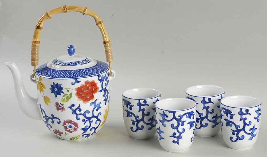 Mandarin Blue 6 Pc Tea Set (Teapot w/Top Handle & 4 No Hdl Cups) by Ralph Lauren China-1