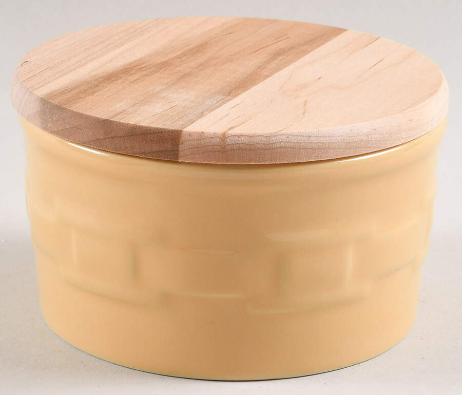 Woven Traditions Butternut Salt Crock & Wood Lid by Longaberger-1