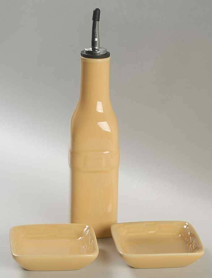 Woven Traditions Butternut Oil Jar/Drizzler with 2 Dipping Dish by Longaberger-1