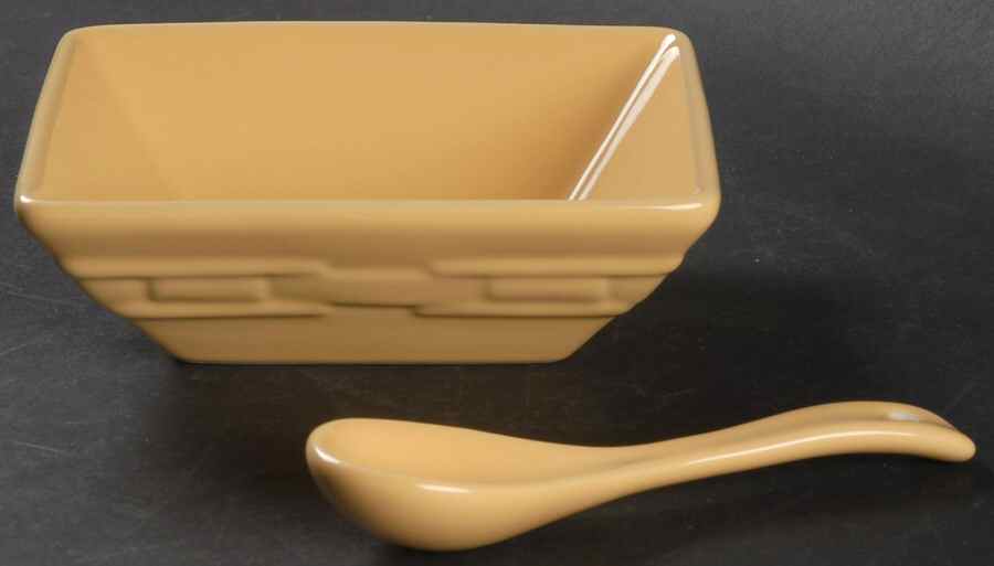 Woven Traditions Butternut 5" Square Tasting Bowl & Ceramic Spoon by Longaberger-1