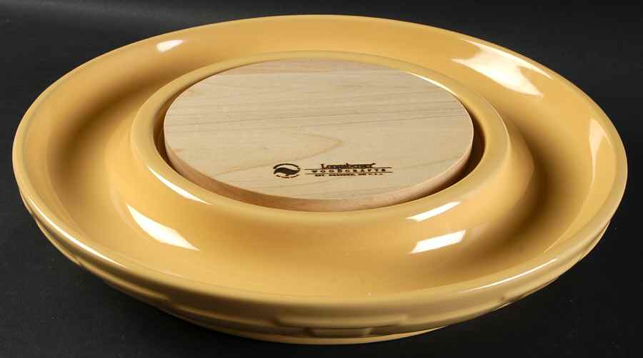 Woven Traditions Butternut Round Cheese & Cracker Tray w/Wood Cutting Board by Longaberger-1