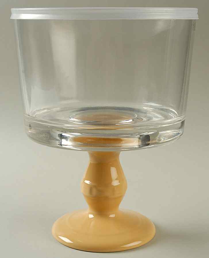 Woven Traditions Butternut Glassware Trifle Bowl w/Plastic Lid & Ceramic Base by Longaberger-1
