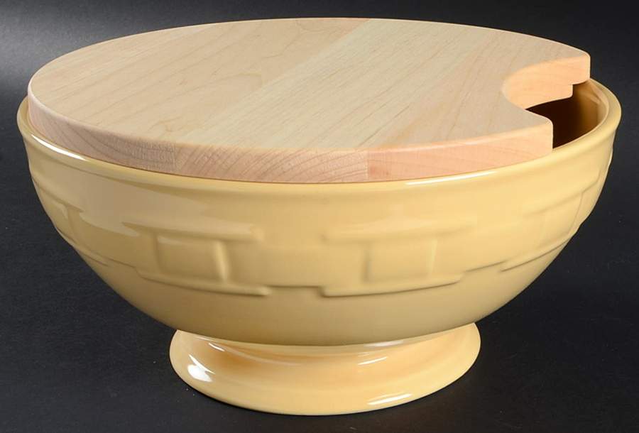 Woven Traditions Butternut 10" Footed Bowl & Wood Lid by Longaberger-1
