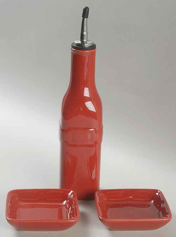 Woven Traditions Tomato (Red) Oil Jar/Drizzler with 2 Dipping Dish by Longaberger-1