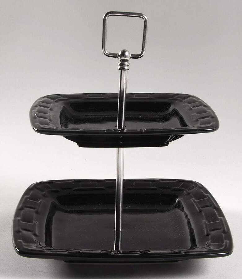 Woven Traditions Ebony 2 Tiered Serving Tray (Sq Luncheon & Bread&Butter) by Longaberger-1