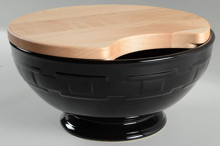 Woven Traditions Ebony 10" Footed Bowl & Wood Lid by Longaberger-1