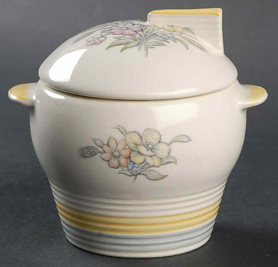 Oslo Surf (Grey Yellow) Sugar Bowl & Lid by Limoges-American-1
