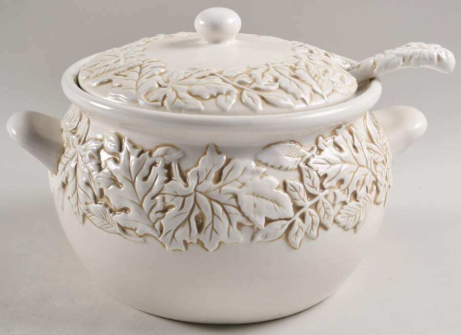 Embossed Leaf Tureen & Lid w/Ladle by Linens N Things-1