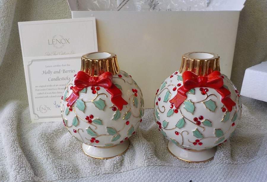 Holly and Berries Small Candlestick by Lenox-1